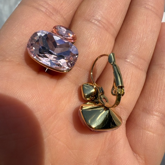 Pink Anthro Gold and Crystal Earrings - Picture 5 of 8